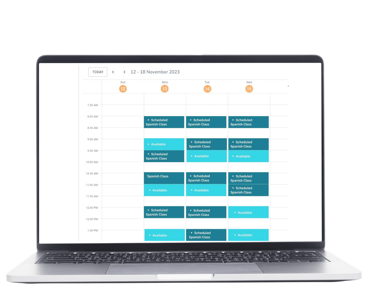 image of an online class scheduling calendar